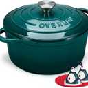 Overmont Enameled Cast Iron Dutch Oven - 7QT Pot with Lid Cookbook & Cotton Potholders - Heavy-Duty Cookware for Braising, Stews, Roasting, Sourdough Baking bottle green