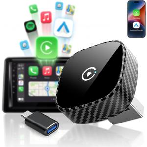 Wireless CarPlay Adapter for Apple iPhone & Android Auto 2026 Upgrade - Bluetooth & Wi-Fi, Plug & Play, 3X Fast Auto-Reconnect, No Latency, Convert Wired to Wireless Car Play Adapter (Black)