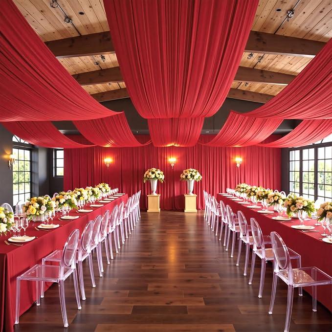 Outpain 50ftx20ft Red Backdrop Ceiling Drapes,10Panels 20ft Height Wrinkle Free Tent Draping Curtains, Fabric Drapery Ceiling Drapes for Wedding Ceremony Birthday Theme Parties with Rod Pocket