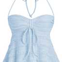 SOLY HUX Women's Peplum Halter Crop Tops Y2K Drawstring Tie Ruched Dressy Casual Spaghetti Strap Cami Top Large, Solid Blue