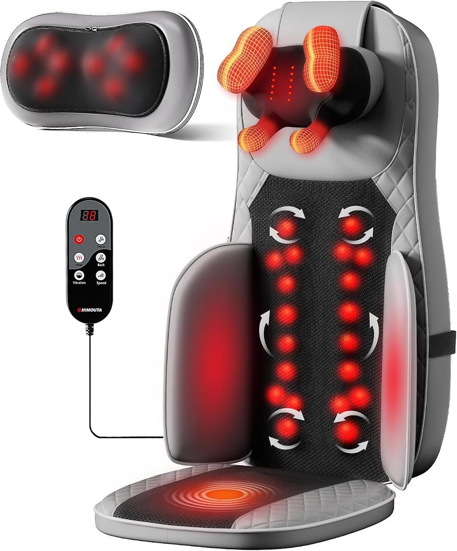 Massage Chair Pad, 3-in-1 Shiatsu Neck and Back Massager Cushion with Heat, Adjustable Height & Intensity, Full Body Massage Pad for Recliner and Sofa, Fathers Day Dad Gifts