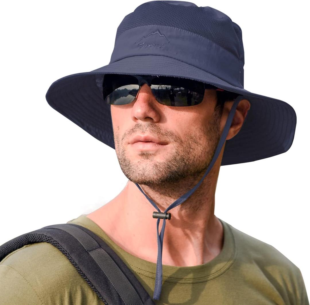 Sun Hats for Men Women Fishing Hat UPF 50+ Breathable Wide Brim Summer UV Protection Hat (1pack-navy Blue)