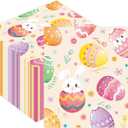 2 x 50PCS Easter Eggs Paper Napkins - 6.5 x 6.5 Inch Watercolor Bunny Egg Luncheon Napkins Disposable Dinner Supplies for Easter Birthday Party Decorations