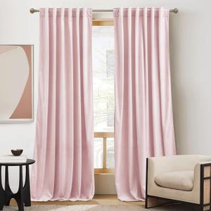 RYB Home Pink Velvet Curtains 96 inches - Blackout Curtains for Living Room, Thermal Insulated Noise Reducing Panels Soft Luxury Window Decor for Bedroom, Blush Pink, W52 x L96 inches, 2 Panels