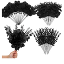 iegxin 90 Pcs 3 Kinds Mixed Eucalyptus Leaves Stems Bulk Artificial Silver Dollar Leaves Picks Dried Eucalyptus Bundle Faux Spray for Wedding Vase Bouquet Floral Arrangement (Black)