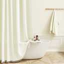 BTTN Extra Long Shower Curtain - 72x84 Long Boho Chic Striped Tassel Linen Fabric Shower Curtain Set with Hooks, Modern Farmhouse Cute Heavy Duty Cloth Shower Curtains for Bathroom - Ivory/Off White