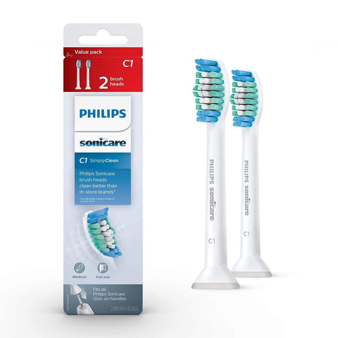 Philips Sonicare C1 SimplyClean - Genuine Replacement Electric Toothbrush Heads, White, 2 Pack, HX6012/04