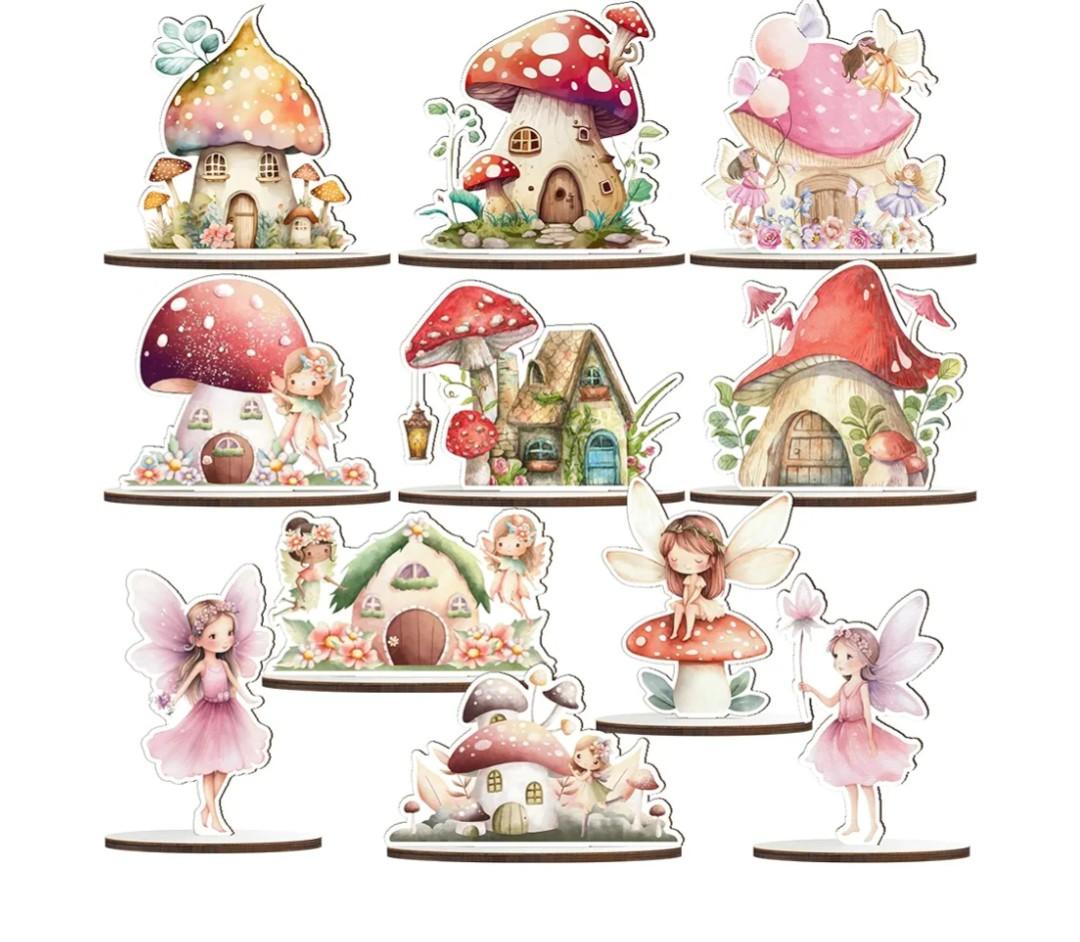 DoubleFill 11 Pcs Wooden Fairy Party Decorations Fairy First Birthday Decoration Mushroom Table Sign Forest Baby Shower Centerpieces Party Favors Supplies for Home Birthday