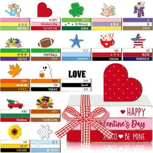 Menkxi Valentines Decorations Valentine's Day Wooden Book Stack Table Centerpiece Seasonal Highland Cow Decoration Tiered Tray Decor Gift for Party Kitchen Home Dining Table Decor(Book Block)