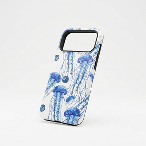 XYUQZQ for iPhone 17 Pro Max Phone Case Cute Aesthetic Jellyfish Pattern for Women Girls Dual-Layer Shock Protection Shockproof TPU and Hard PC Protective Cover - Blue Jellyfish