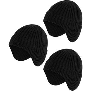 Winter Hats for Kids - Warm Toddler Beanie Hat with Ear Flaps, Toddler Girls Winter Hat for 3-8 Years Boys Girls (Black, 3 Pack)