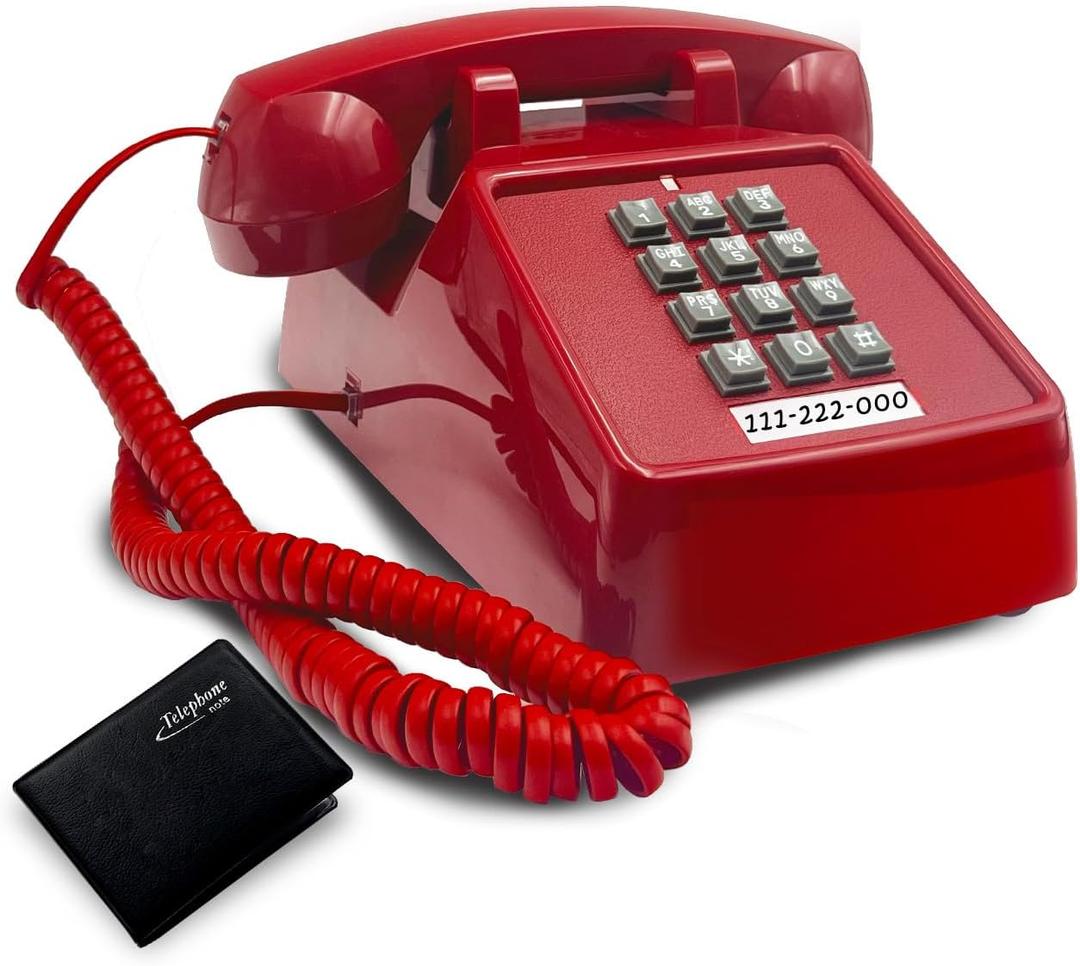 Vintage Retro Landline Phone, Old Telephone with Mechanical Ringer Receiver Volume Adjustable Retro Analog Desk Phone Classic Design for Home, School (Red)