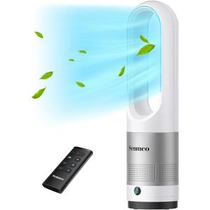 Bladeless Fan for Bedroom, 22" Tower Fan with Remote, 8 Speeds, 9 Hour Timer, 90 Oscillating, LED Display with Auto Off, Easy to Clean, Bladeless Desk Fan for Bedroom, Kitchen, Office