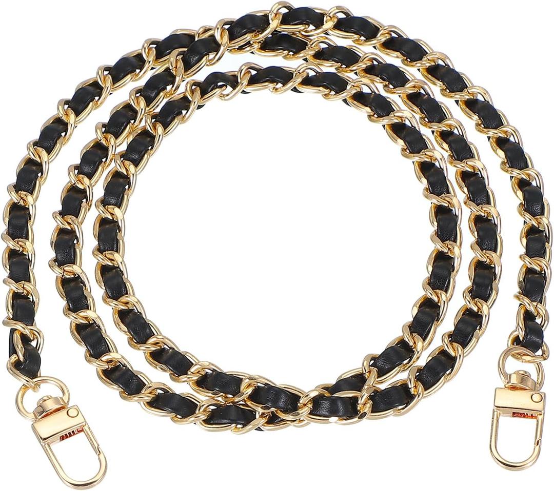 MECCANIXITY Purse Chain Strap, 39 Inch PU Leather Purse Handle Strap Replacement DIY Chain Strap with Zinc Alloy Buckle for Crossbody Bag Shoulder Bag, Black
