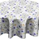 Daisy Tablecloth Round - Spring Summer Floral Table Cover 60 Inch for Kitchen Holiday Picnic Party Dinner Room Outdoor Decor Daisies Flowers Blue White