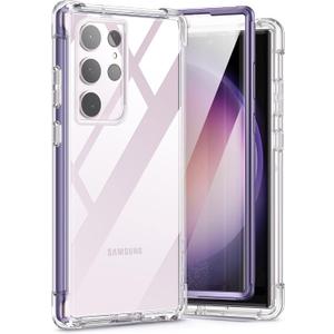 SURITCH for Samsung Galaxy S23 Ultra Clear Case 6.8" (Only), [Built-in Screen Protector] Full Body Protective Hard Shell+Soft TPU Phone Case for Samsung S23 Ultra -(Dark Purple Edge)