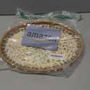 14.5 Inch Serving Tray for Coffee Table Ottoman Dcor Tray for Living Room Mother of Pearl Inlay Rattan Centerpiece Tray for Candle Holder, Flower, Coffee, Bread, Fruit (Large)