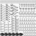 196 PCS Extra Thick 1/4" Pegboard Hooks Set, Heavy Duty Peg Board for Hanging Storage, Black Metal Pegboard Accessories with Pegboard Bins for Garage Wall Organizer