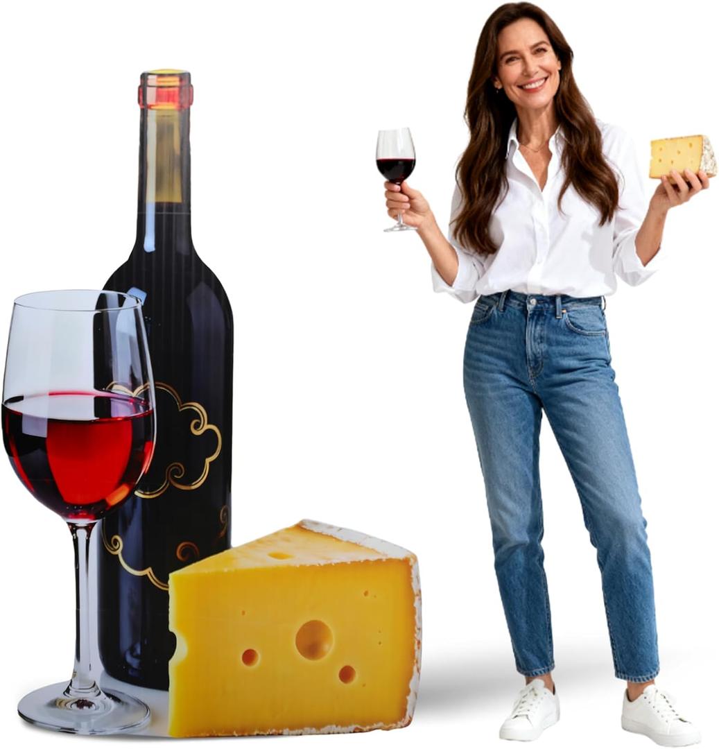 Leinuosen 5ft Cheese & Red Wine Cardboard Stand-up Cutout Life Size Cocktail Wine Theme Party Decoration Backdrop Photo Prop Booth Stand-up for Birthday Bachelorette Wedding Party Decor