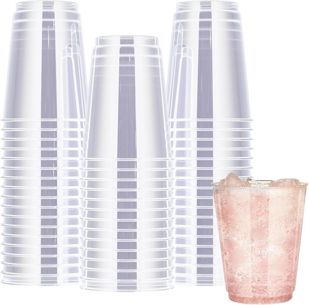 R-kay Clear Plastic Cups, 50 Pack Heavy Duty 10 OZ Disposable cups, Plastic cocktail Glasses, Heavy Duty Clear Disposable Cocktail Glasses