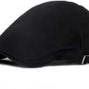 FASHIXD Mens Cotton Flat Cap Newsboy Hats for Men Breathable Flat Cap Hat (One Size, Black)