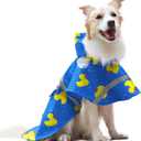 DELIFUR Large Dog Raincoat- Waterproof Dog Rain Poncho Adjustable Double Layer Rain Jacket with Hood for Medium Large Dogs Designed with Leash Hole Reflective Strip and Ducks (Blue Duck, Large)