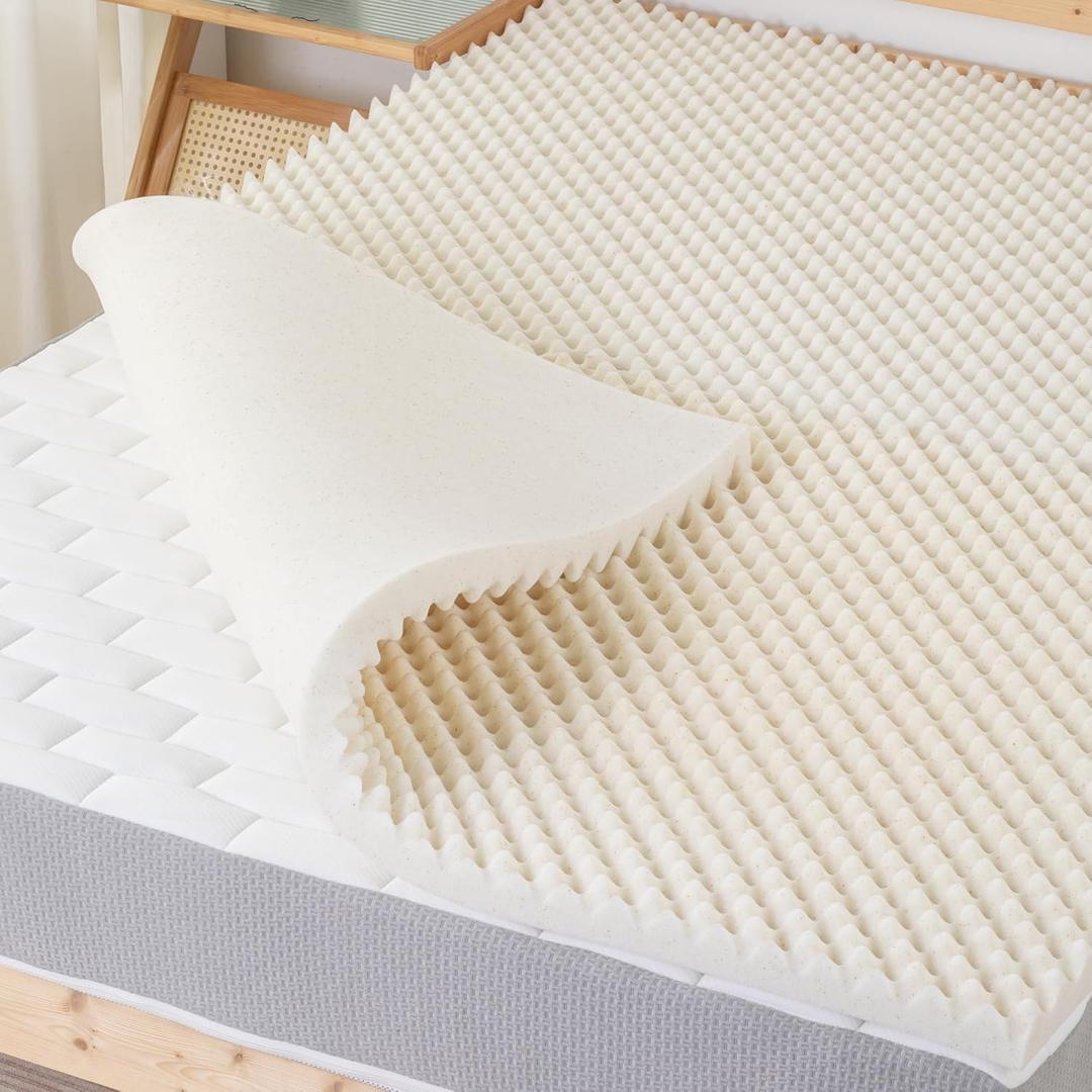 2-Inch Convoluted Copper-Infused Memory Foam Mattress Toppers, Cooling and Pressure Relieving with Airflow Design, Twin, Beige