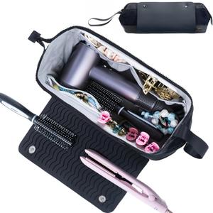 2IN1 Hair Tools Travel Bag with Heat Resistant Mat for Flat Irons, Straighteners, Curling Iron, and Haircare Accessories,Compatible with Revlon One Step Hair Dryer,Revlon Volumizer Hair Dryer Brush