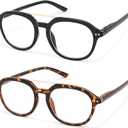 AMOMOMA 2 Pack Retro Aviator Square Reading Glasses for Women Men,Classic Blue Light Computer Womens Readers AM6161 (Ac1.black+c4.tortoise)