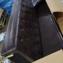 GarveeHome 81 in Leather Couch for Living Room, Modern Sofa Couch with Deep Seat and 2 Pillows, Handmade Button Tufted 3 Seater Sofa, Leather Sofa for Apartment, Office, Dark Brown