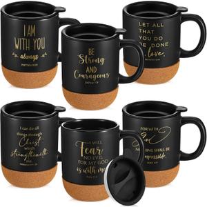 6 Pcs Christian Coffee Mugs Bulk 15 oz Religious Cup Cork Bottom Mugs with Bible Verses Appreciation Gifts for Women Men Valentine's Day Clergy Pastor Church Gifts