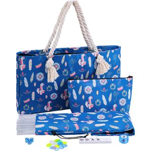 TIASUSAN American Mahjong Tiles Set, 166 White Tiles, Blue Printed Bag with Entire Accessories, 4 All-in-One Rack/Pushers, Mahjong Game Set, Small