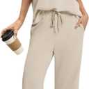 Sampeel Two Piece Sets for Women Summer Outfits Oversized Wide Leg Crop Pants Lounge Sets Airport Beach Vacation Clothes (Beige, XL)