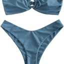 ZAFUL Women's Bandeau Bikini O Ring Strapless Tie Back High Cut Two Piece Swimsuit Bathing Suits, Small