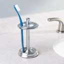 iDesign Steel Divided Toothbrush Holder Stand, The York Collection Four Divided Compartments, 3.25 x 3.25 x 5.75, Brushed Nickel & Polished Chrome