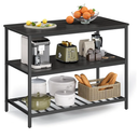 VASAGLE Kitchen Island with 3 Shelves, 47.2 Inches Width Kitchen Shelf with Large Worktop, Stable Steel Structure, Industrial, Easy to Assemble, Ebonised Oak and Black UKKI001B42