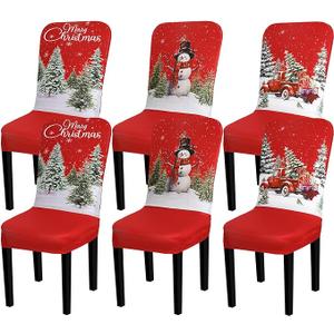 6 Pcs Winter Chair Covers Set Removable Washable Stretch Dining Room Slipcovers Parson Chair Protector for Winter Home Ceremony Party Decoration (Classical,Red)
