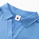 Women's V-Neck Ruffle Design Polo Shirts Short Sleeve Collared Loose Casual Tunic Blouses with Pocket (Light Blue)