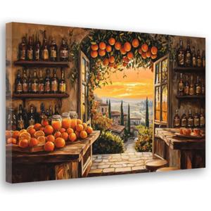 CGXLB Winery Wall Art Wine Cellar & Sunset Paintings, Rustic Winery Decor Farmhouse Picture for Dining Room, Wine Bar, Kitchen, Italian Countryside Art 16"x24"