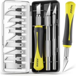 DIYSELF 16-Piece Craft Knife Set, Exacto Knife Set, 3-Piece Hobby Knife with 10-Piece Exacto Knife Blades, Precision Art Knife for Pumpkin Carving, Modeling, Exactly Knife, Pumpkin Carving Tools (Yellow)