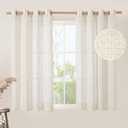 LAMIT Natural Linen 54 Inch Length Curtains for Windows, Semi Sheer Short Linen Neutral Decorative Light Filtering Drapes with Bronze Grommet for Bedroom/Nursery, 2 Panels Set, 52 X 54 Inch