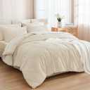 Andency Oversized Queen Comforter Set 7 Pieces, Bed in a Bag, Beige