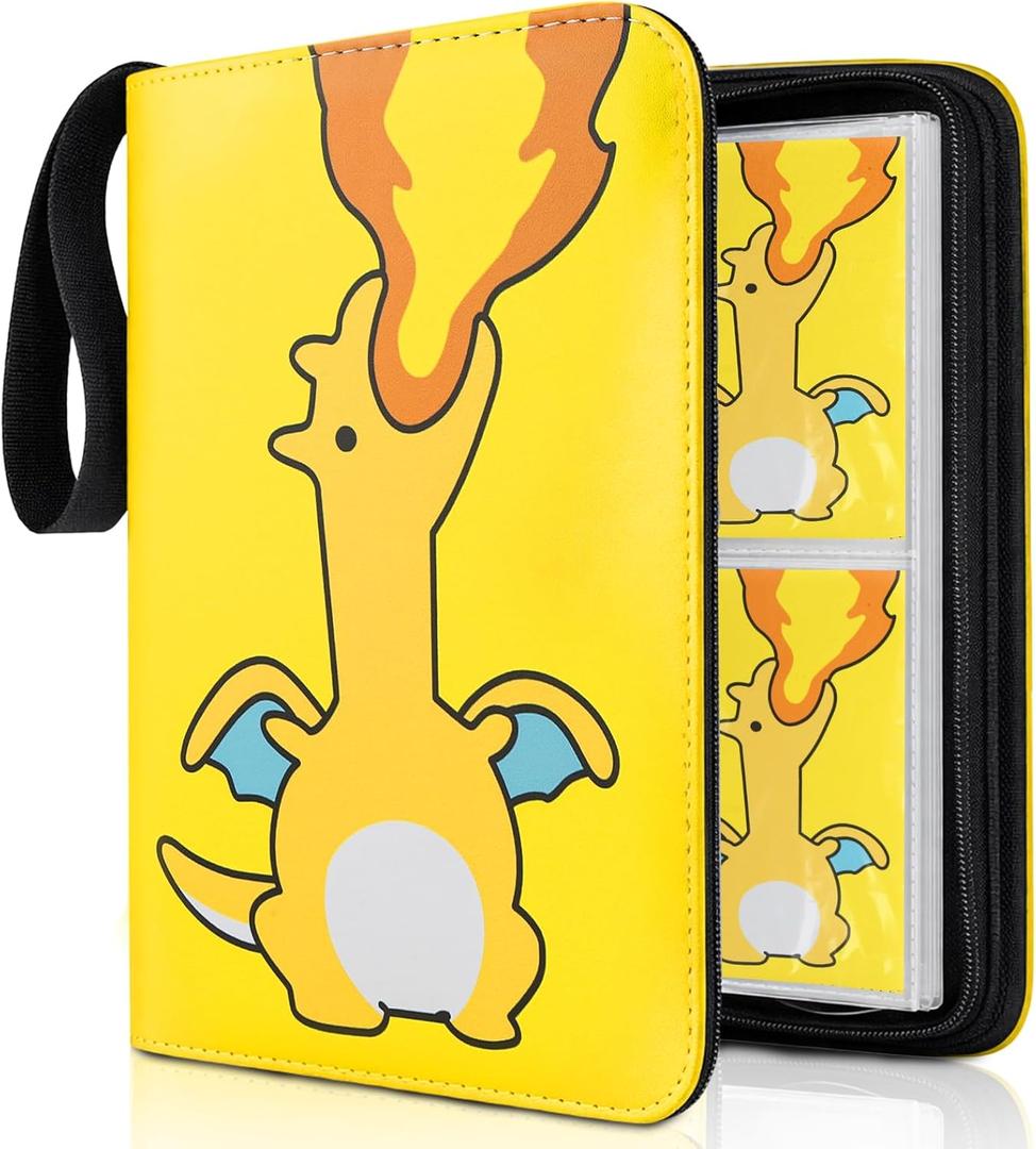 Premium Trading Card Binder 400 Pockets Card Holder with 50 Removable Sleeves, Collection Binder Album Book with Zipper for Game Cards (01 fire dragon)