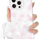 Lovmooful Compatible for iPhone 14 Pro Case Cute Clear Flower Floral Design for Girls Women Soft TPU Shockproof Protective Girly for iPhone 14 Pro-White Pink Floral