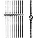 Iron Balusters - Wrought Iron Stair Balusters - Hollow Single Basket Metal Spindles - 44" X 1/2" - Box of 10 (Satin Black) (Single Basket 10 pcs)