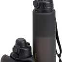 Collapsible Water Bottles 32oz, Foldable Travel Water Bottle, BPA Free, Silicone Water Bottle Leakproof for Hiking, International Travel, Outdoors (Black)