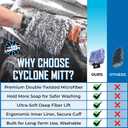 The Rag Company - The Cyclone Ultra Wash Mitts - 70/30 'Gauntlet' Blend Korean Microfiber, Foam Padding, Scratch-Free, Lint-Free, Great for Rinseless Washing, 8in x 9in, Blue + Black (2-Pack)