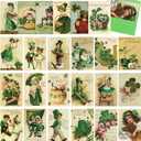 24 Pieces Vintage St. Patrick's Day Cards with Envelope Greeting Card Retro Irish Cards Assorted Clover Shamrock Cards for Party