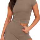 SAMPEEL Womens Two Piece Lounge Sets Casual Summer Outfits 2 Piece Short Matching Clothing Set (Beige, M)