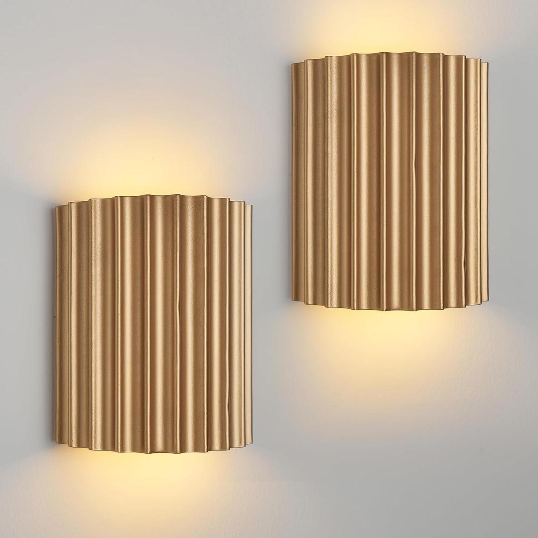Gold Resin Modern LED Wall Sconces Wall Lighting Set of 2, Indoor Hardwired Wall Mount Light Fixtures Lamp Up and Down for Living Room Bedroom Hallway Dining Room